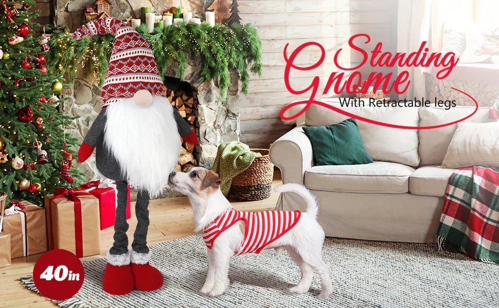 D-FantiX Extra Large 40" Standing Christmas Gnome - Scandinavian Tomte/Nisse Decoration with Retractable Spring Legs, Heavy-Duty Weighted Base, Red & Gray Nordic Colors - Indoor/Outdoor Holiday Decor for Home, Garden, or Gift House Of Avana [[SKU:HOA-SCU-202]]