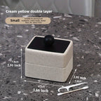 [Elegant Resin Box] Elegant Double-Layer Resin Storage Box | Cream Yellow, Square Design with Vertical Stripes, Black Round Handle - Ideal for Living Room, High-End Dining, Kitchen, Banquets, Hotels, BBQs, Valentine's Day, Mo House Of Avana