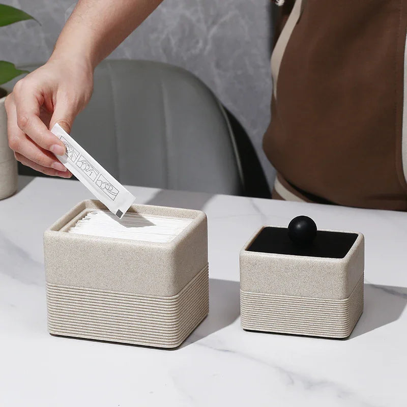 [Elegant Resin Box] Elegant Double-Layer Resin Storage Box | Cream Yellow, Square Design with Vertical Stripes, Black Round Handle - Ideal for Living Room, High-End Dining, Kitchen, Banquets, Hotels, BBQs, Valentine's Day, Mo House Of Avana