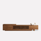 Retractable Grid TV Cabinet Walnut 198.12-261.62 cm Extension Modern Living Room Furniture with 2 Drawers 2 Storage, Home Entertainment Unit, Media Console, Stylish Cabinet, Sleek Furniture, Durable Hardwood, Sturdy Build, Sp House Of Avana