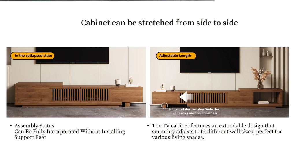 Retractable Grid TV Cabinet Walnut 198.12-261.62 cm Extension Modern Living Room Furniture with 2 Drawers 2 Storage, Home Entertainment Unit, Media Console, Stylish Cabinet, Sleek Furniture, Durable Hardwood, Sturdy Build, Sp House Of Avana