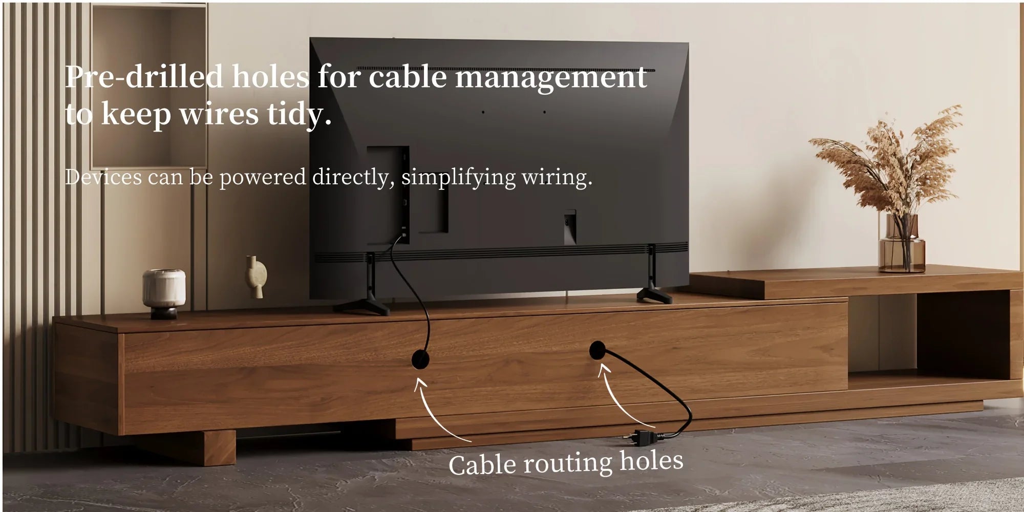 Retractable Grid TV Cabinet Walnut 198.12-261.62 cm Extension Modern Living Room Furniture with 2 Drawers 2 Storage, Home Entertainment Unit, Media Console, Stylish Cabinet, Sleek Furniture, Durable Hardwood, Sturdy Build, Sp House Of Avana