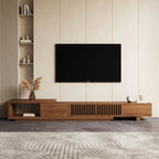 Retractable Grid TV Cabinet Walnut 198.12-261.62 cm Extension Modern Living Room Furniture with 2 Drawers 2 Storage, Home Entertainment Unit, Media Console, Stylish Cabinet, Sleek Furniture, Durable Hardwood, Sturdy Build, Sp House Of Avana