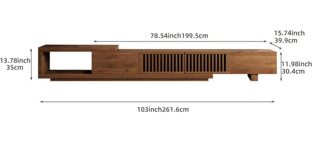 Retractable Grid TV Cabinet Walnut 198.12-261.62 cm Extension Modern Living Room Furniture with 2 Drawers 2 Storage, Home Entertainment Unit, Media Console, Stylish Cabinet, Sleek Furniture, Durable Hardwood, Sturdy Build, Sp House Of Avana