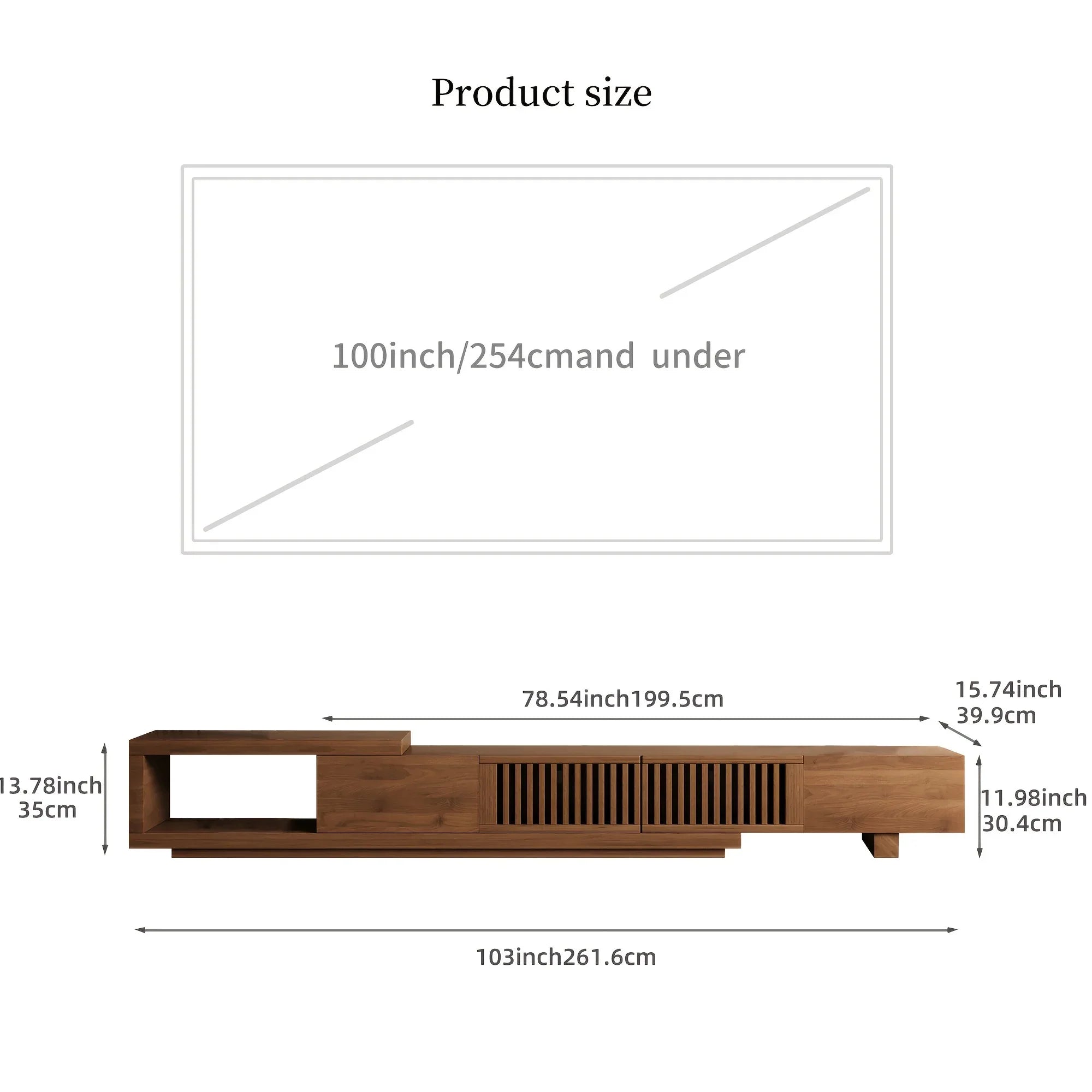 Retractable Grid TV Cabinet Walnut 198.12-261.62 cm Extension Modern Living Room Furniture with 2 Drawers 2 Storage, Home Entertainment Unit, Media Console, Stylish Cabinet, Sleek Furniture, Durable Hardwood, Sturdy Build, Sp House Of Avana