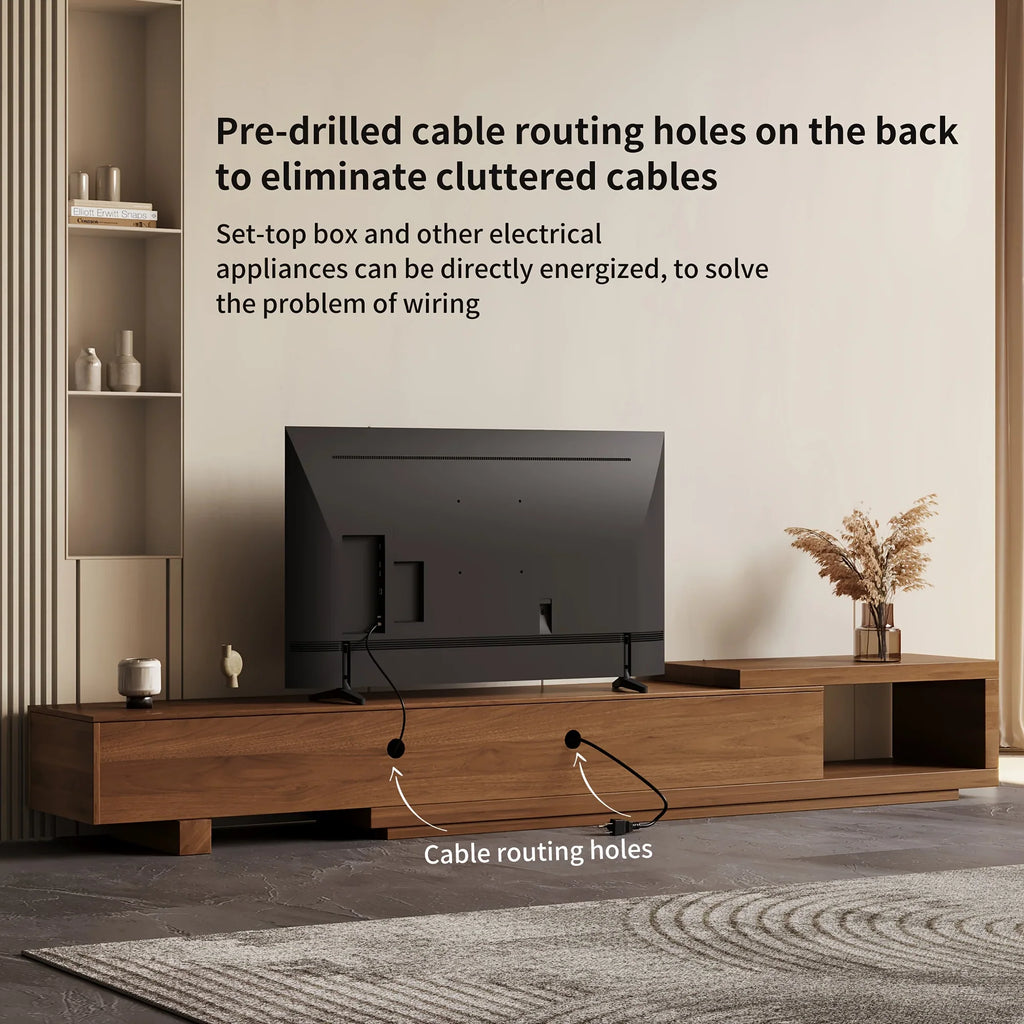 Retractable Grid TV Cabinet Walnut 198.12-261.62 cm Extension Modern Living Room Furniture with 2 Drawers 2 Storage, Home Entertainment Unit, Media Console, Stylish Cabinet, Sleek Furniture, Durable Hardwood, Sturdy Build, Sp House Of Avana
