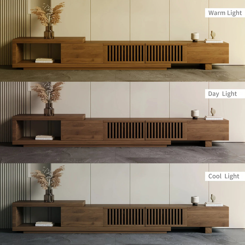 Retractable Grid TV Cabinet Walnut 198.12-261.62 cm Extension Modern Living Room Furniture with 2 Drawers 2 Storage, Home Entertainment Unit, Media Console, Stylish Cabinet, Sleek Furniture, Durable Hardwood, Sturdy Build, Sp House Of Avana