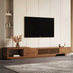 Retractable Grid TV Cabinet Walnut 198.12-261.62 cm Extension Modern Living Room Furniture with 2 Drawers 2 Storage, Home Entertainment Unit, Media Console, Stylish Cabinet, Sleek Furniture, Durable Hardwood, Sturdy Build, Sp House Of Avana