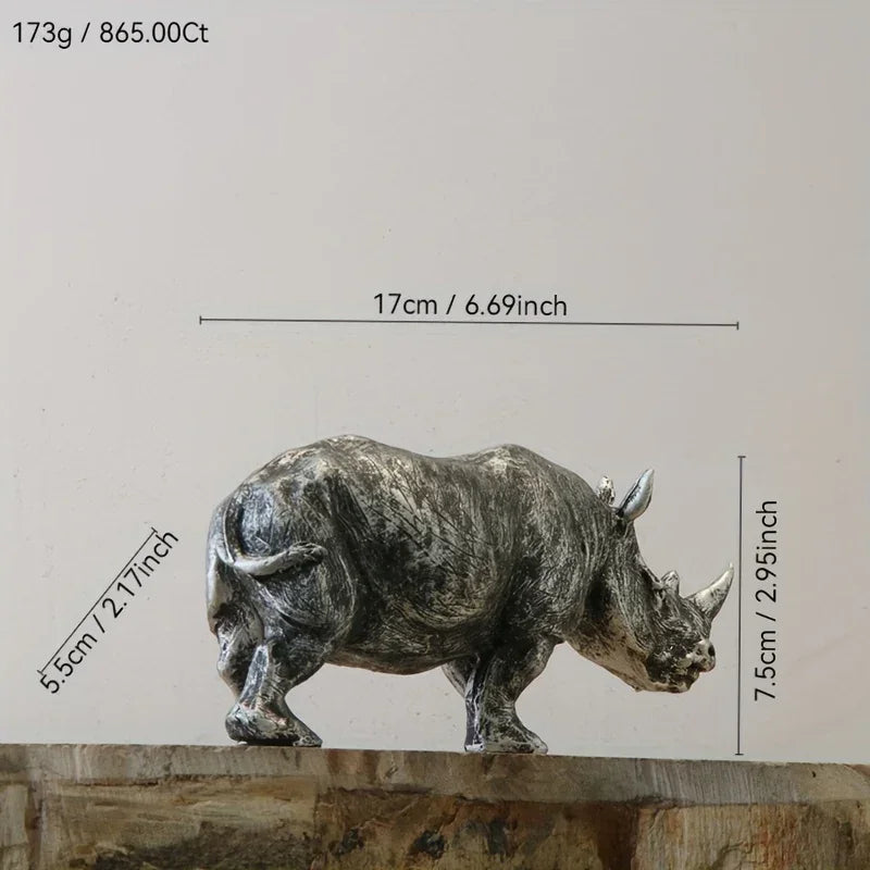 [Top-Rated] Vintage Silvery Rhino Figurine - Creative Resin Animal Sculpture for TV Stand & Home Decor - House Of Avana