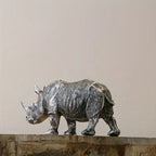 [Top-Rated] Vintage Silvery Rhino Figurine - Creative Resin Animal Sculpture for TV Stand & Home Decor - House Of Avana