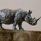 [Top-Rated] Vintage Silvery Rhino Figurine - Creative Resin Animal Sculpture for TV Stand & Home Decor - House Of Avana