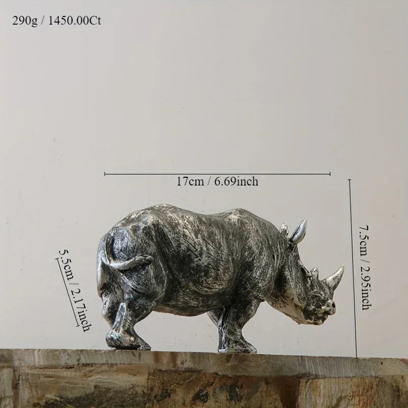 [Top-Rated] Vintage Silvery Rhino Figurine - Creative Resin Animal Sculpture for TV Stand & Home Decor - House Of Avana