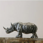 [Top-Rated] Vintage Silvery Rhino Figurine - Creative Resin Animal Sculpture for TV Stand & Home Decor - House Of Avana