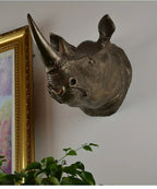 Resin Rhino Head Wall Hanging Decorative Figurine, close-up view - House Of Avana