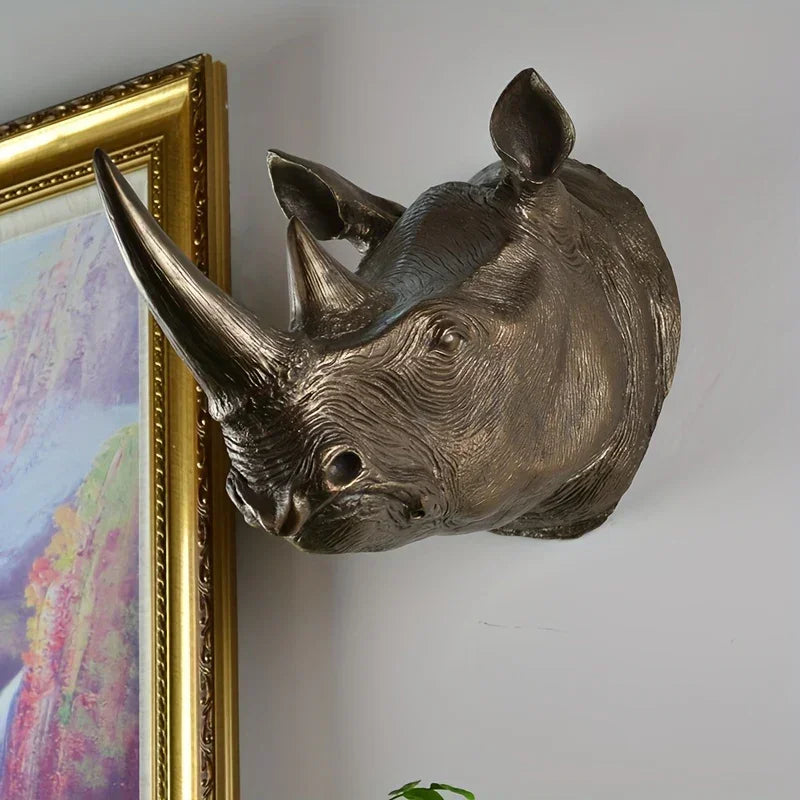 Resin Rhino Head Wall Hanging Decorative Figurine, back view - House Of Avana