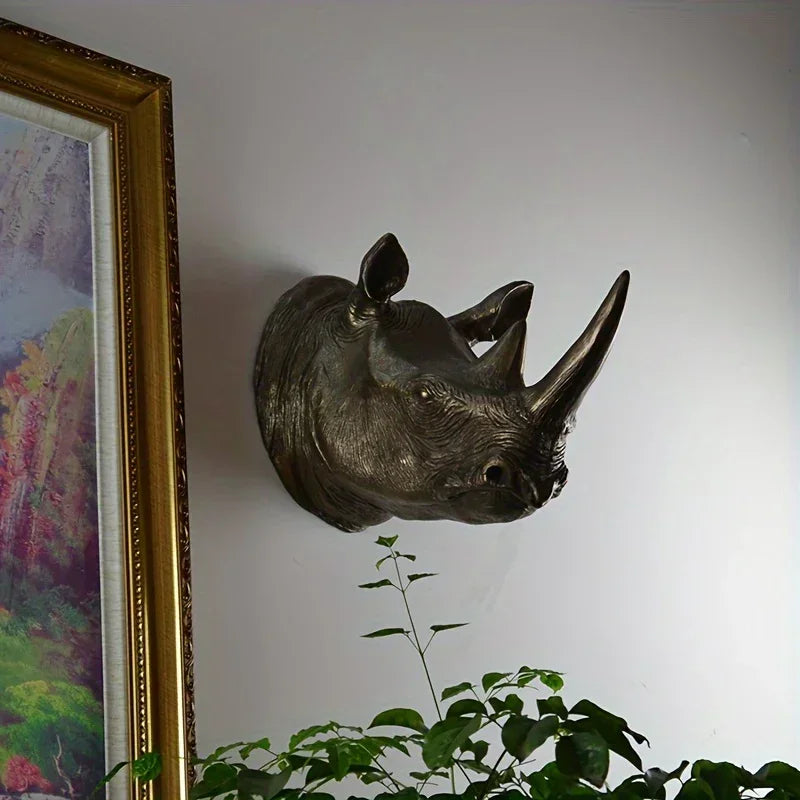 Resin Rhino Head Wall Hanging Decorative Figurine, side view - House Of Avana