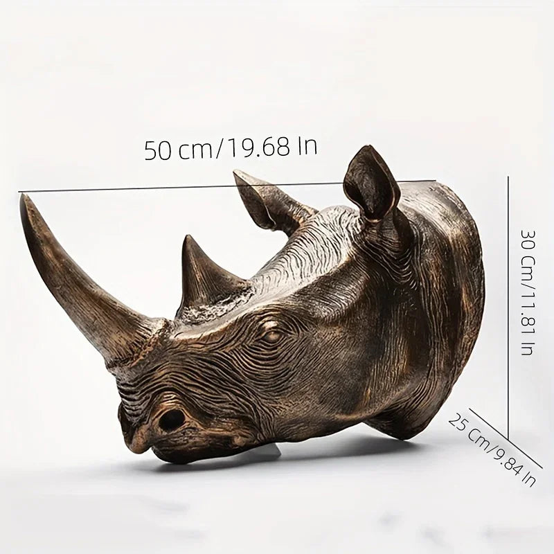 Resin Rhino Head Wall Hanging Decorative Figurine, detail shot - House Of Avana