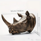 Resin Rhino Head Wall Hanging Decorative Figurine, detail shot - House Of Avana
