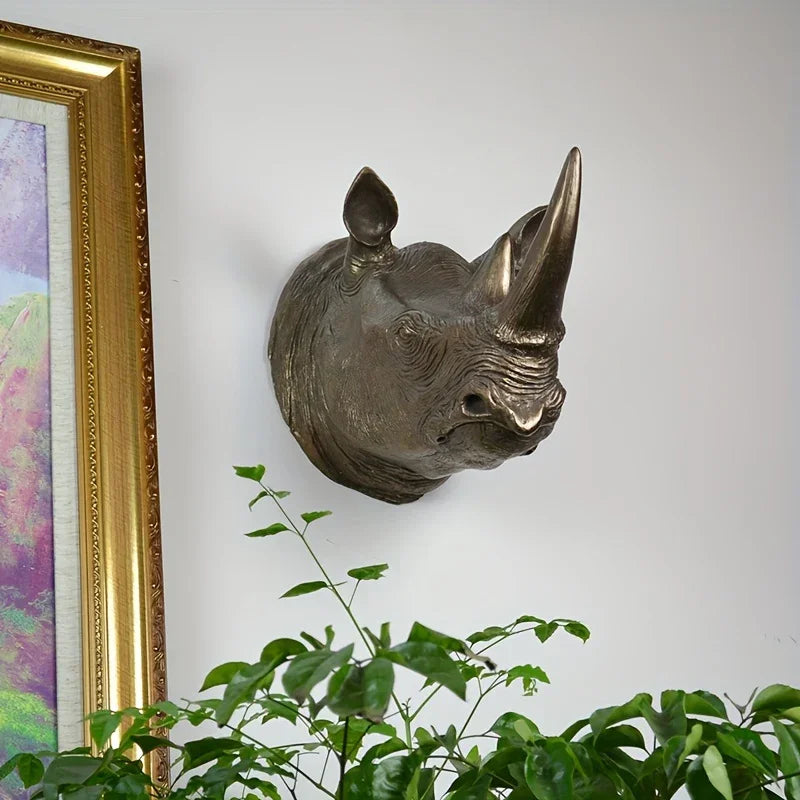 Resin Rhino Head Wall Hanging Decorative Figurine, top view - House Of Avana