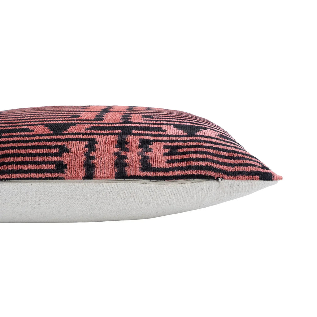 Rosa Silk Velvet Ikat Throw Pillow Cover X 24, back view - House Of Avana