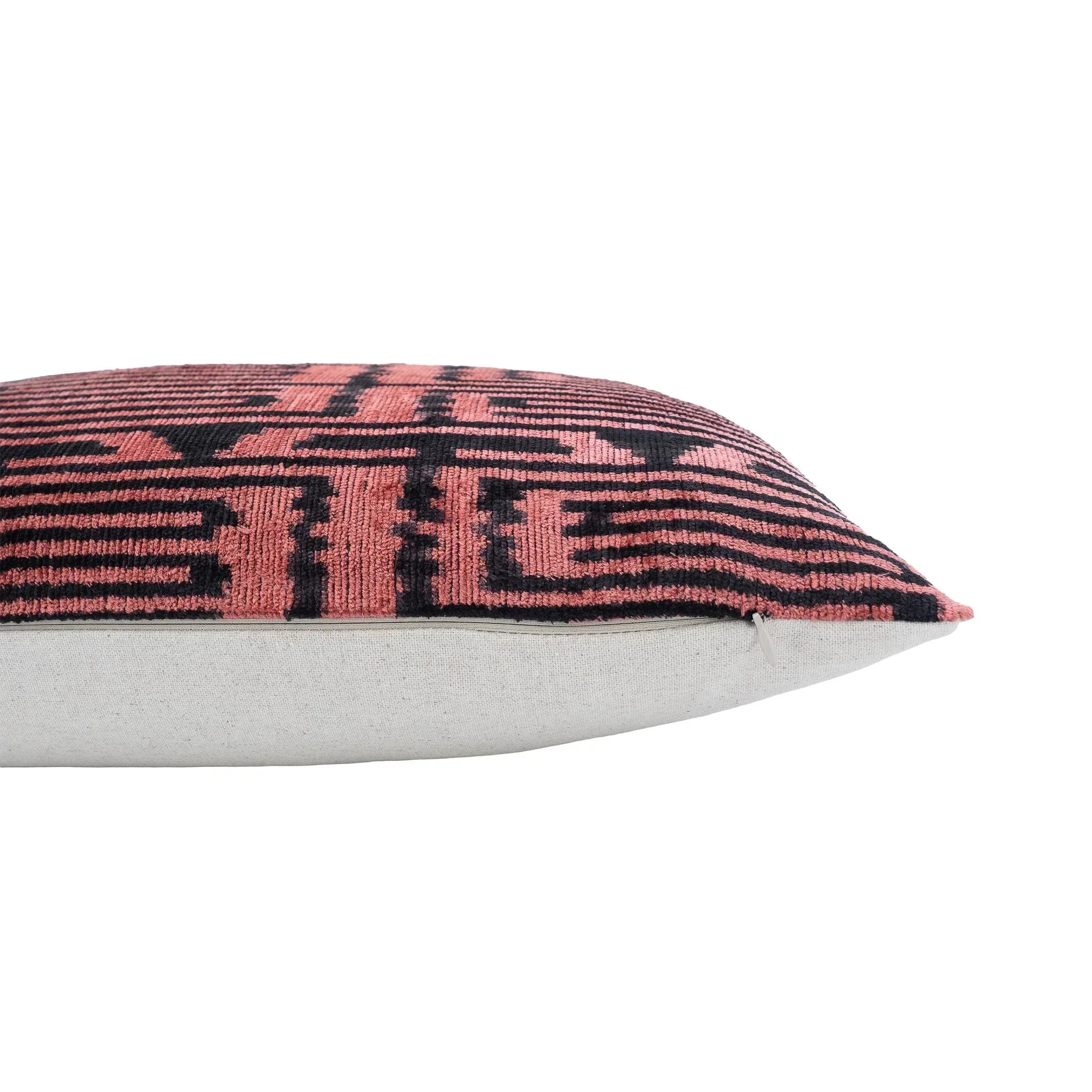 Rosa Silk Velvet Ikat Throw Pillow Cover X 24, back view - House Of Avana