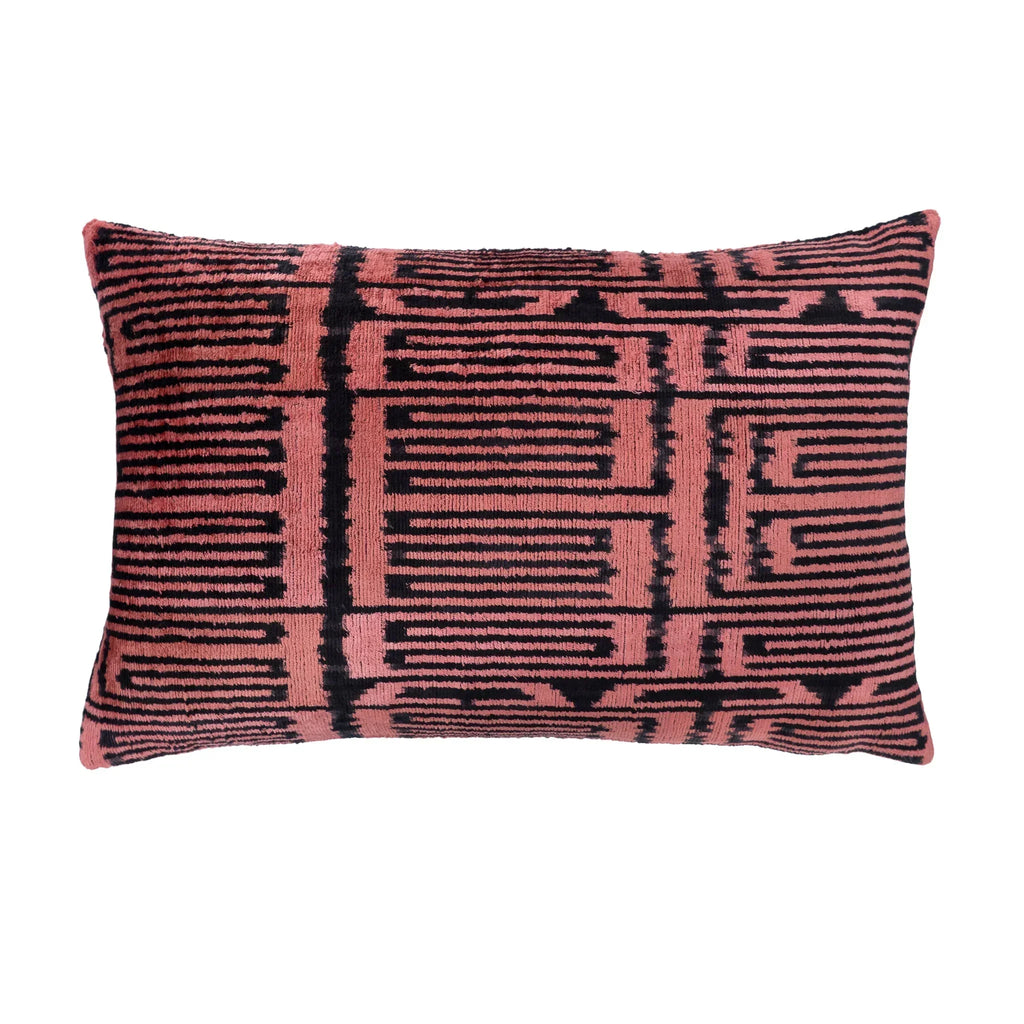 Rosa Silk Velvet Ikat Throw Pillow Cover X 24, front view - House Of Avana