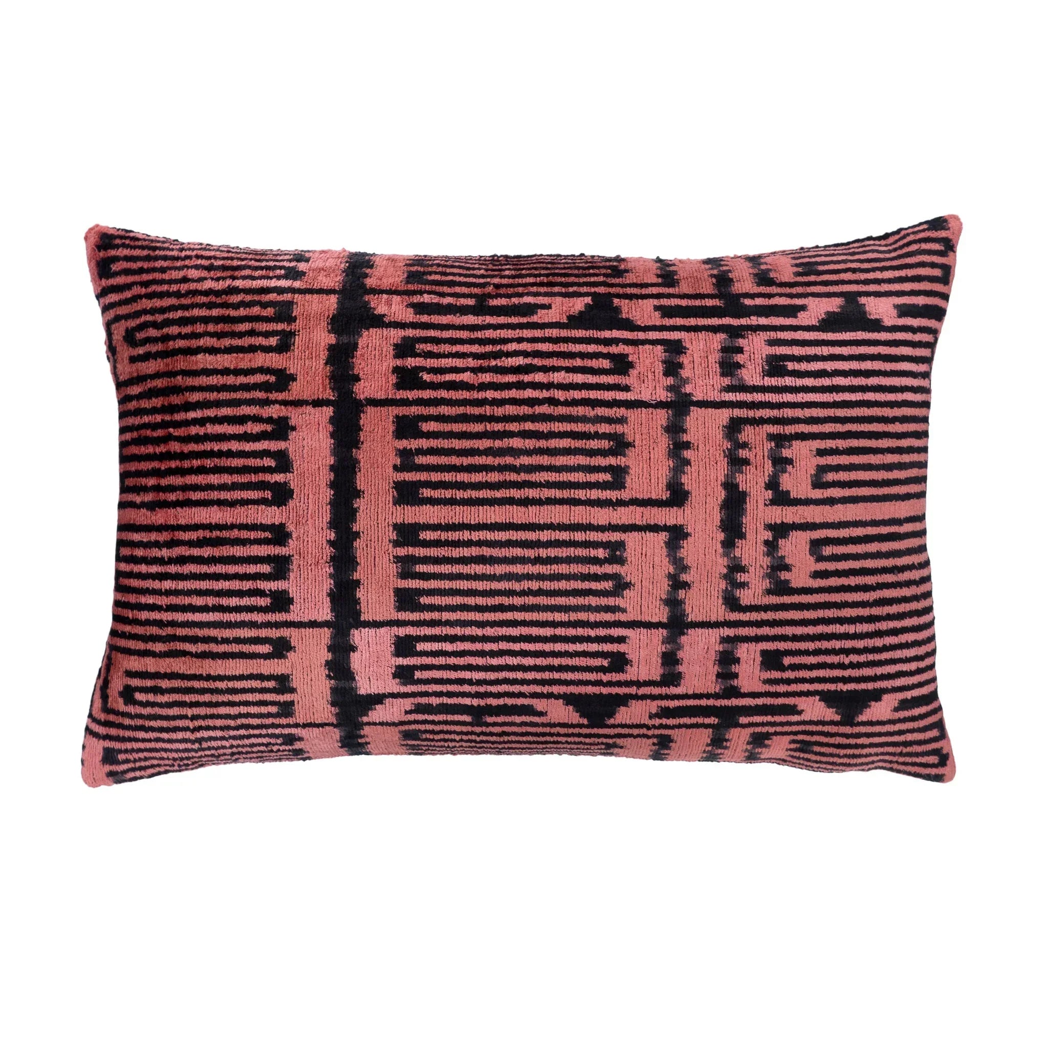 Rosa Silk Velvet Ikat Throw Pillow Cover X 24, front view - House Of Avana