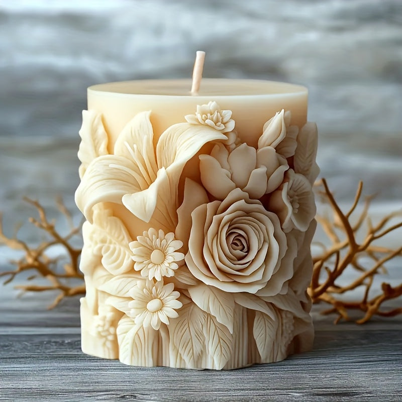 Reusable Silicone Candle Molds with Intricate Rose & Lily Floral Patterns - Non-Stick DIY Scented Candles, Handmade Soaps & Home Decor Crafts | Multi-Size Layered Flower Design, Durable & Easy Clean Mold for Aromatherapy Gift House Of Avana