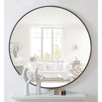 Round 28-inch Wall Mirror in Black - Living Room Bedroom Accent Bathroom Mirror