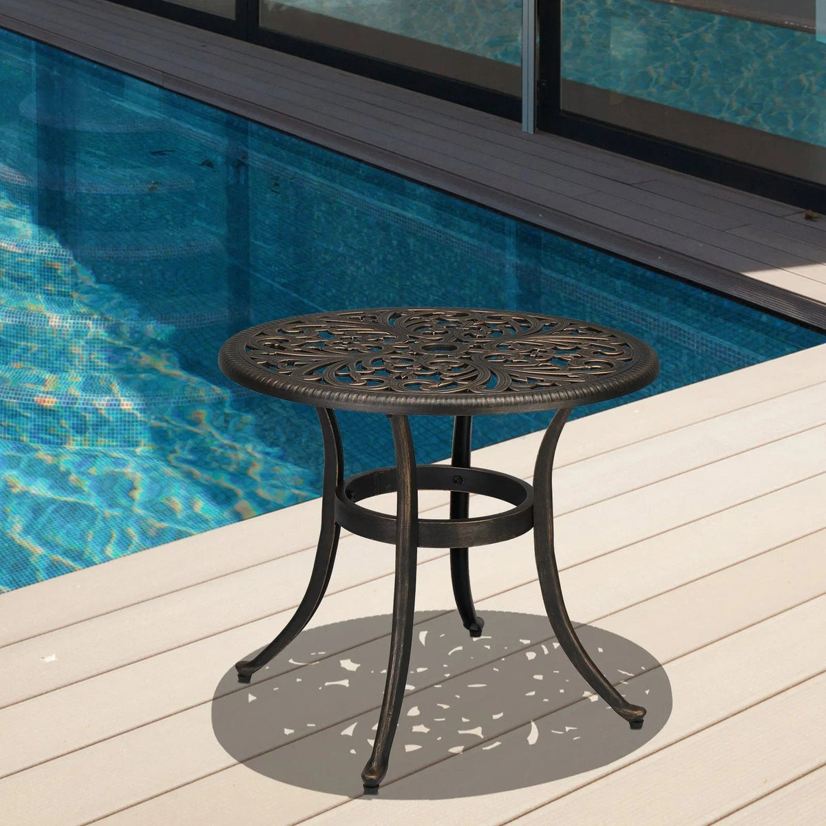 23.6" Round Cast Aluminum Patio Side Table - Antique Black Weather-resistant Outdoor Bistro Table with... - House Of Avana [[SKU:HOA-GFR-003]]