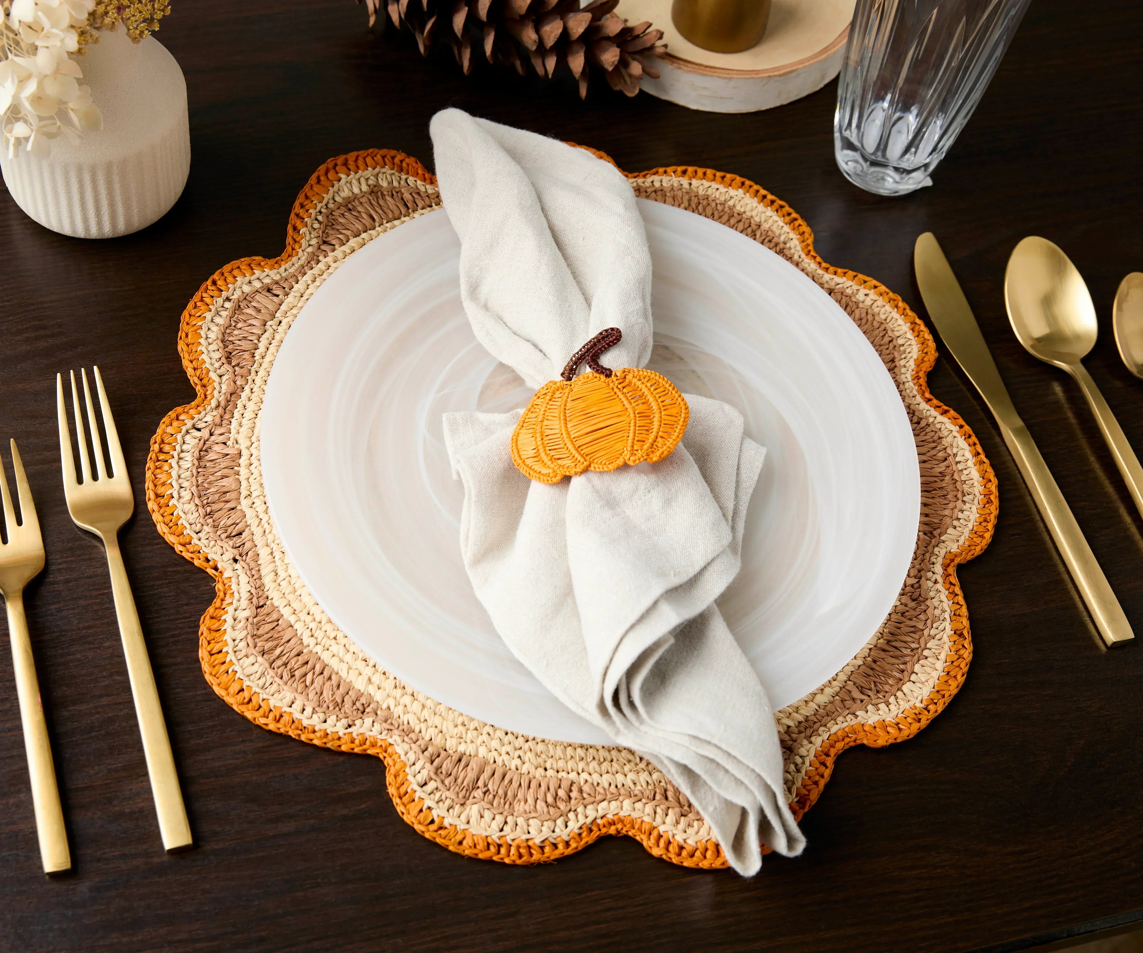Round Raffia Woven Placemat - Handmade Crochet Style Table Mats for Garden Party Decor, Rustic Natural Fiber Dining Table Accessory Payton James