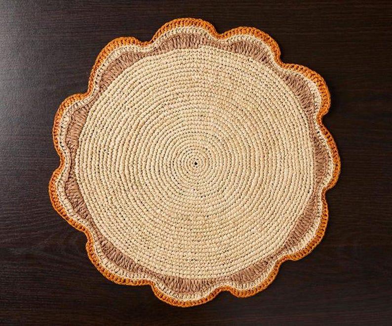 Round Raffia Woven Placemat - Handmade Crochet Style Table Mats for Garden Party Decor, Rustic Natural Fiber Dining Table Accessory Payton James