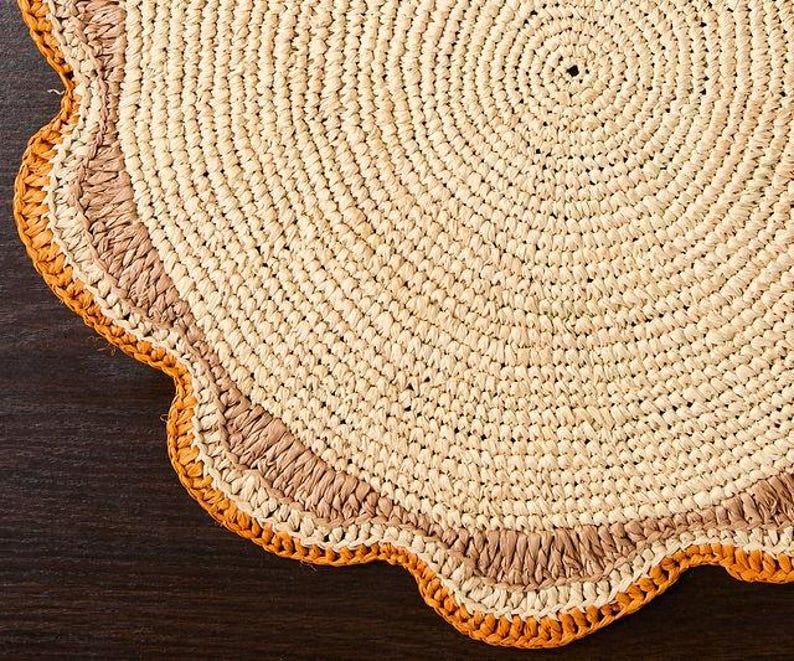 Round Raffia Woven Placemat - Handmade Crochet Style Table Mats for Garden Party Decor, Rustic Natural Fiber Dining Table Accessory Payton James