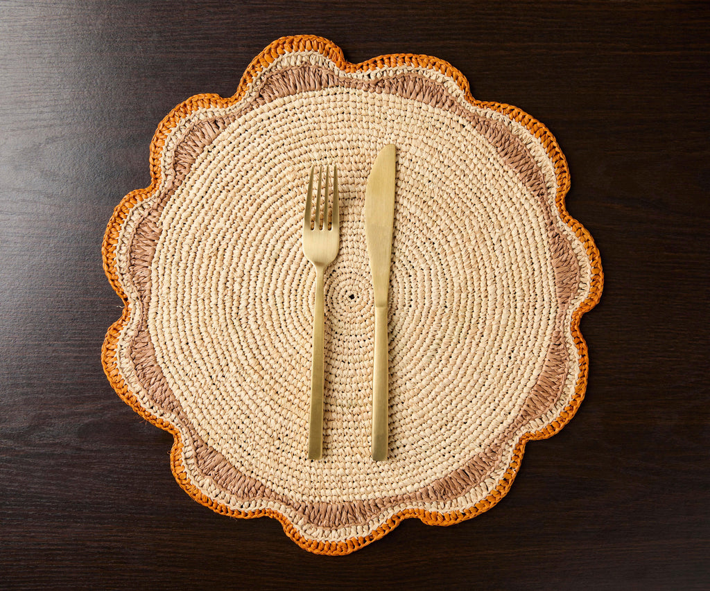 Round Raffia Woven Placemat - Handmade Crochet Style Table Mats for Garden Party Decor, Rustic Natural Fiber Dining Table Accessory Payton James