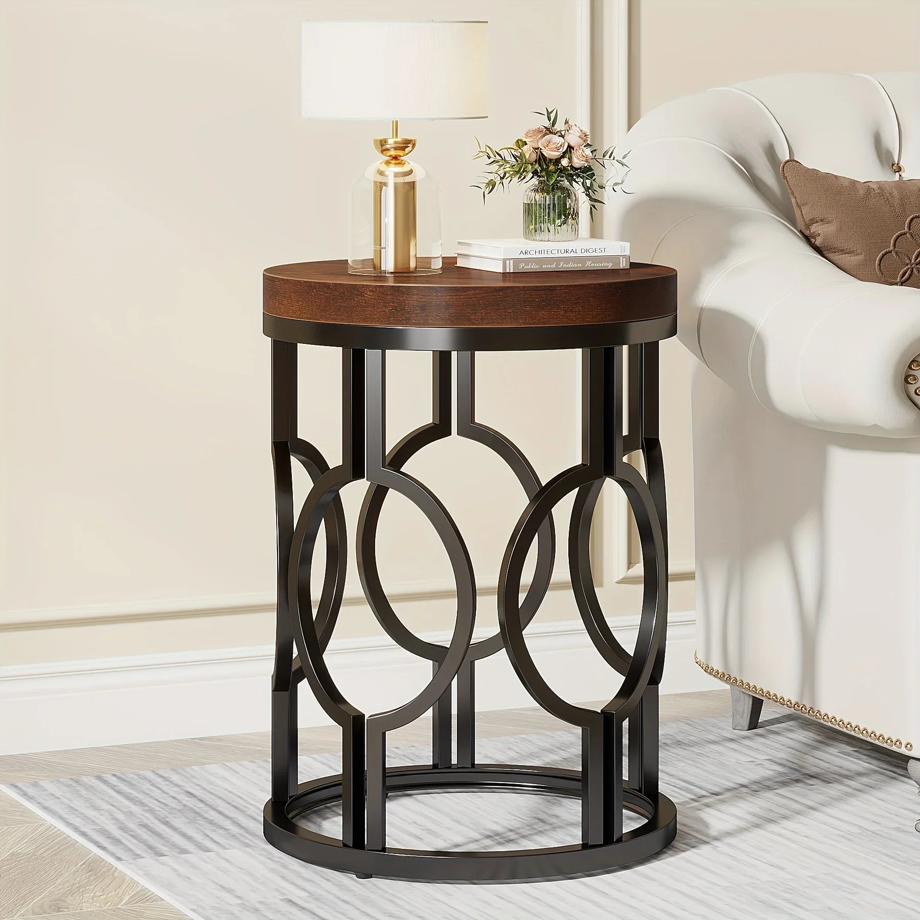 Round Metal Frame Accent End Table - House Of Avana
