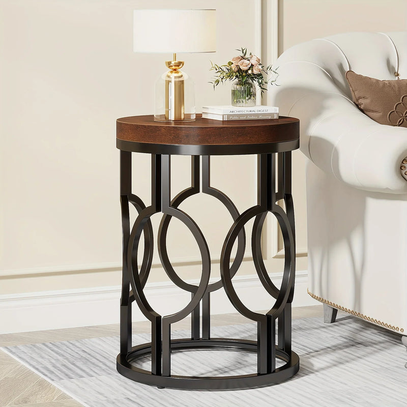 Round Metal Frame Accent End Table - House Of Avana