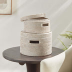 Round Rattan Storage Baskets with Lids (Set of 2) Vintage Shopper