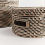 Round Rattan Storage Baskets with Lids (Set of 2) Vintage Shopper