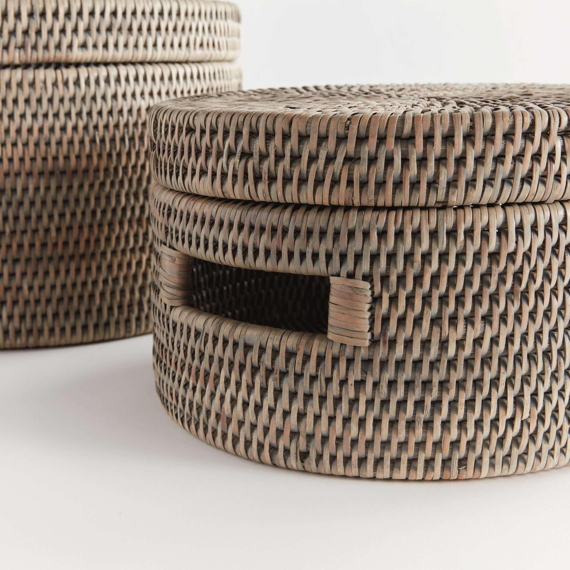 Round Rattan Storage Baskets with Lids (Set of 2) Vintage Shopper