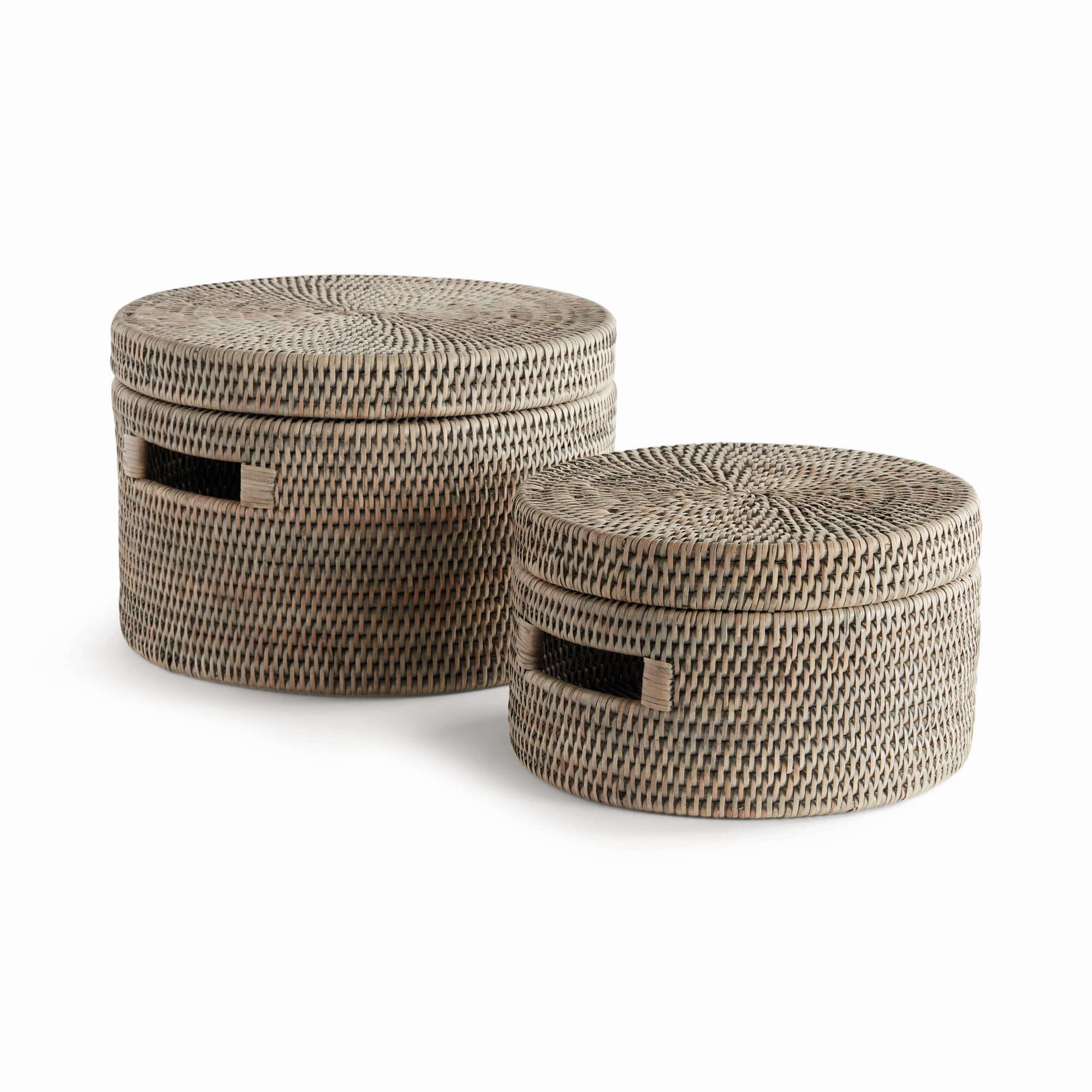 Round Rattan Storage Baskets with Lids (Set of 2) Vintage Shopper