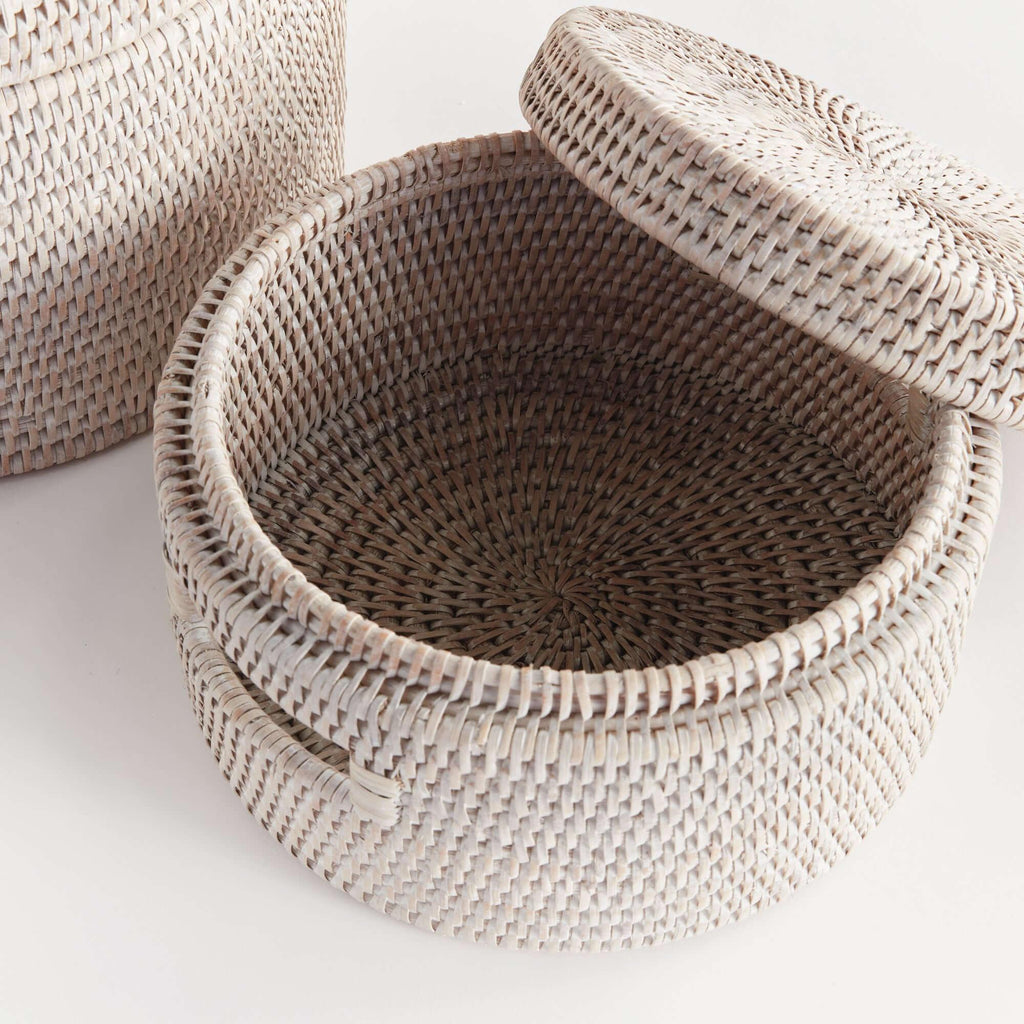 Round Rattan Storage Baskets with Lids (Set of 2) Vintage Shopper