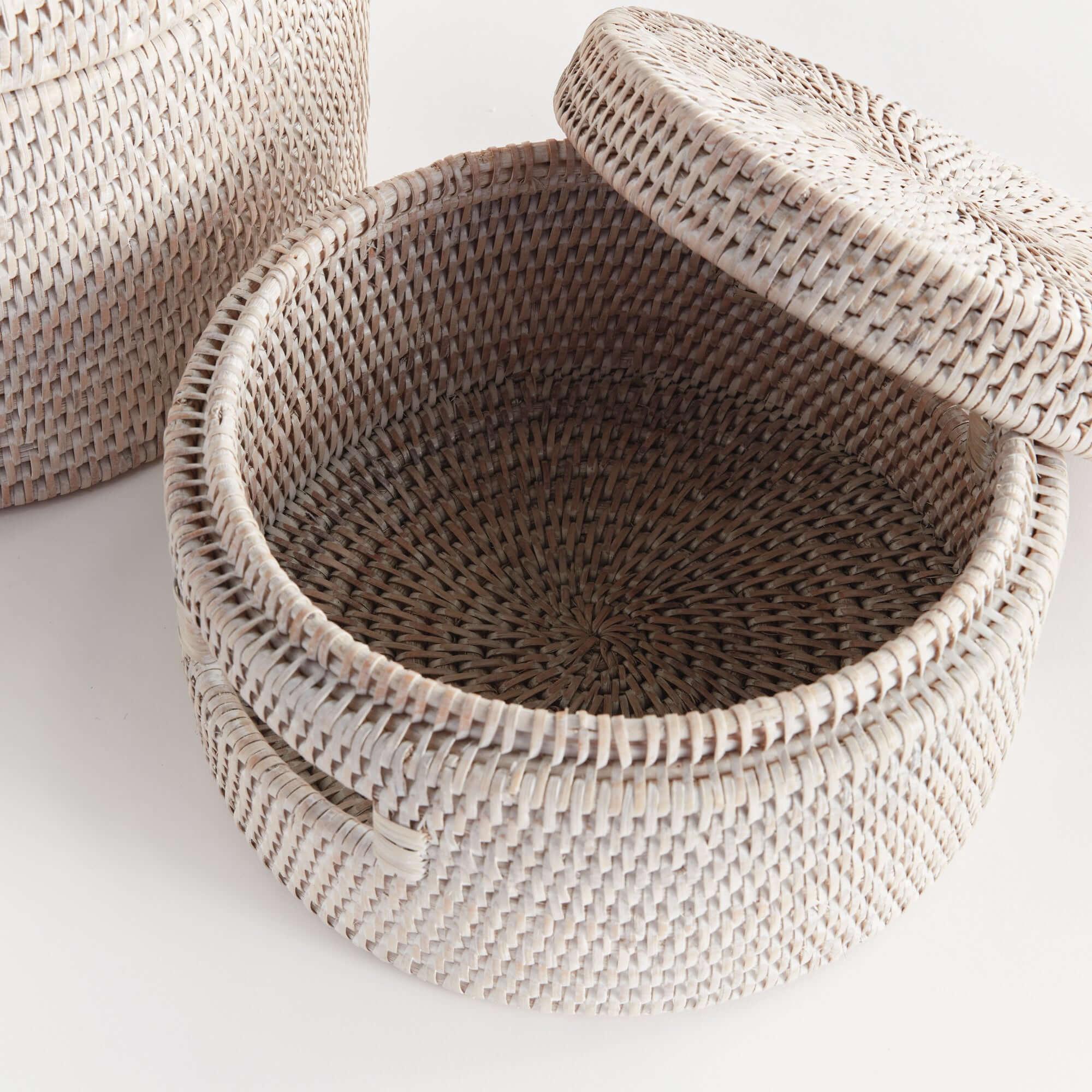 Round Rattan Storage Baskets with Lids (Set of 2) Vintage Shopper