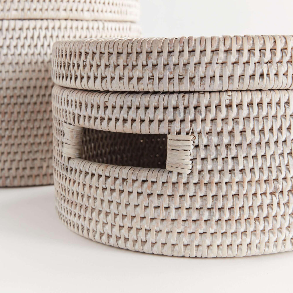 Round Rattan Storage Baskets with Lids (Set of 2) Vintage Shopper