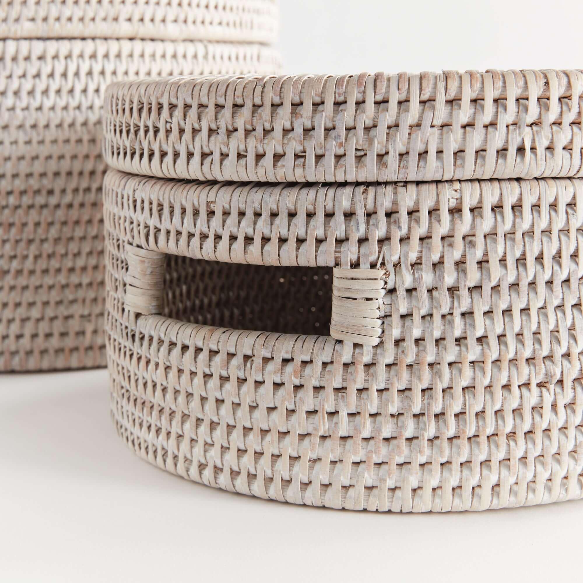 Round Rattan Storage Baskets with Lids (Set of 2) Vintage Shopper