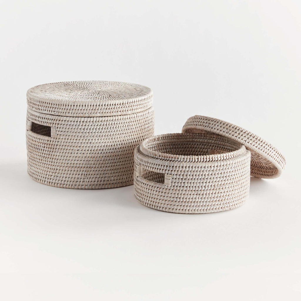 Round Rattan Storage Baskets with Lids (Set of 2) Vintage Shopper