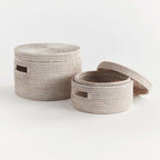 Round Rattan Storage Baskets with Lids (Set of 2) Vintage Shopper