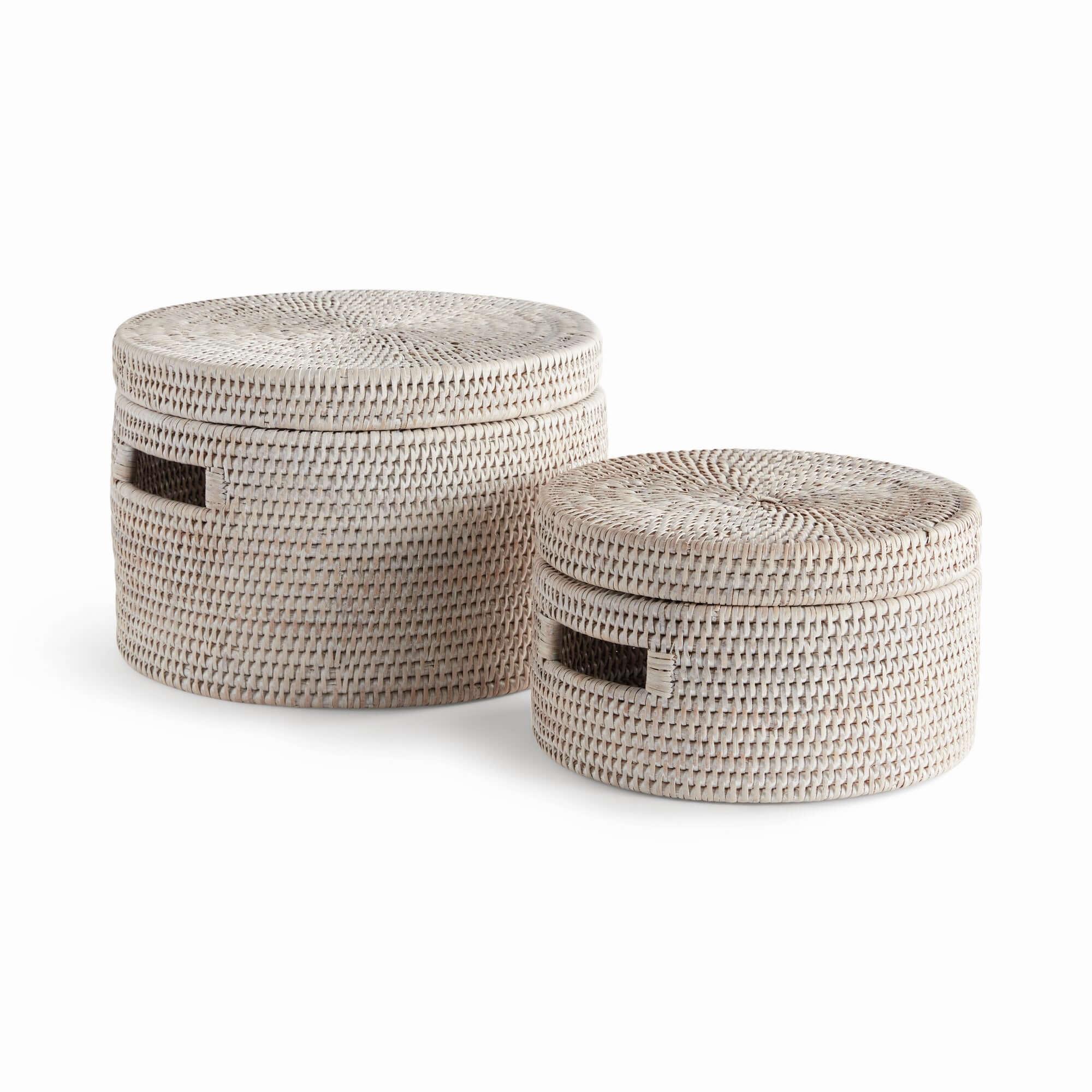 Round Rattan Storage Baskets with Lids (Set of 2) Vintage Shopper
