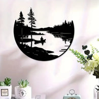 Round Metal Wall Art with Mountain and Lake Sculpture Nature Wall Art House Of Avana