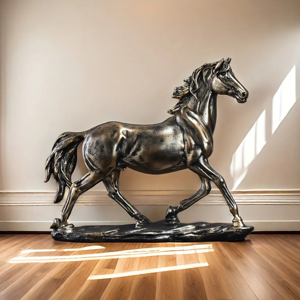 Abstract Horse Statue - Modern Black Sculpture, front view - House Of Avana