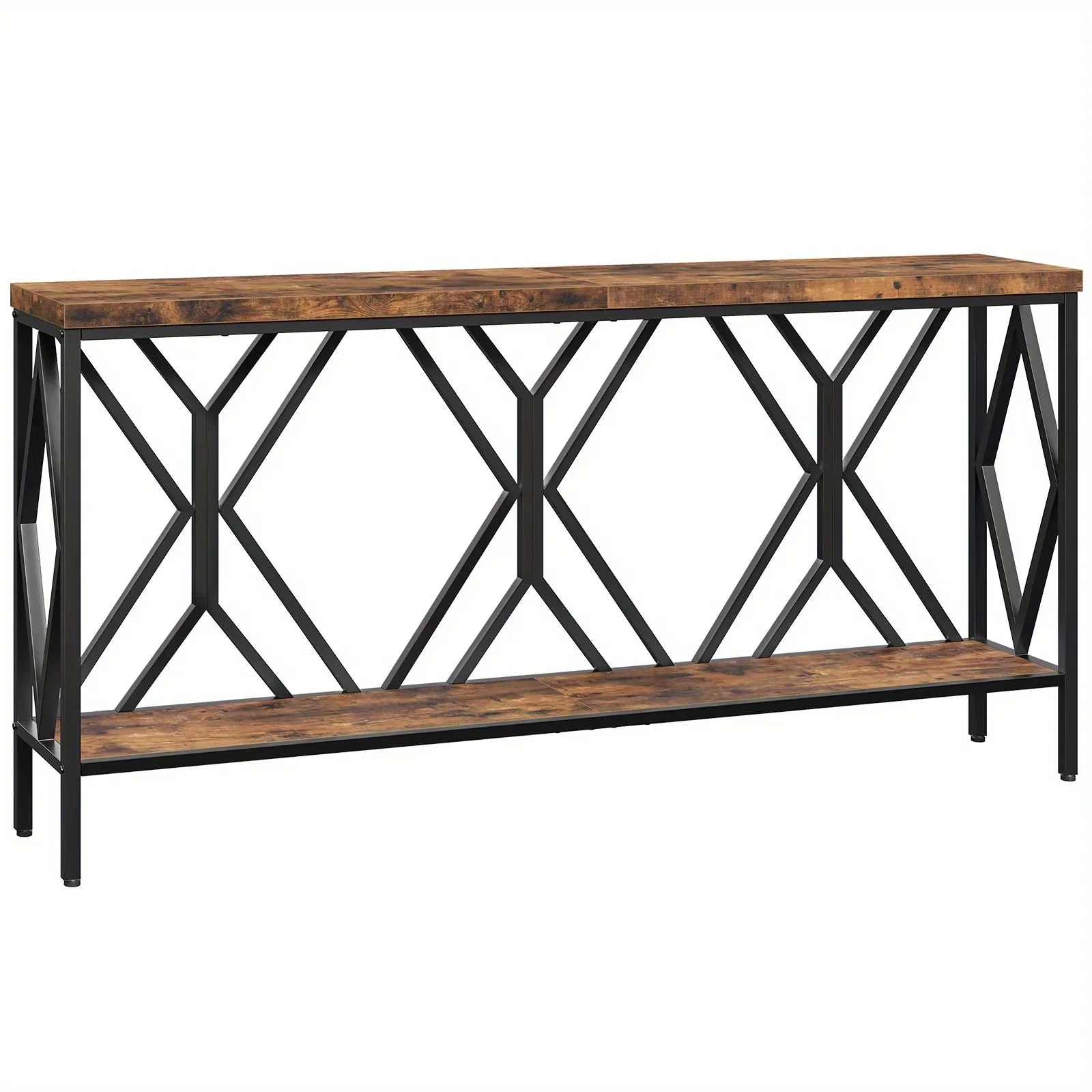 Rustic Brown And Black 70.9'' Extra Long Console Table, Industrial Sofa Table Behind Couch, 2 Tier Narrow Entryway Table with Storage Shelf, for Living Room House Of Avana